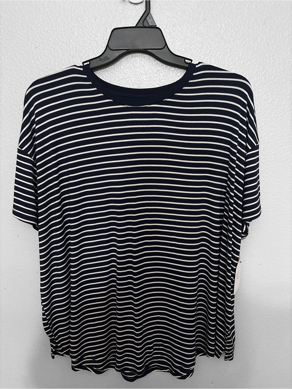 Time and Tru Navy and White Striped Short Sleeve Tunic